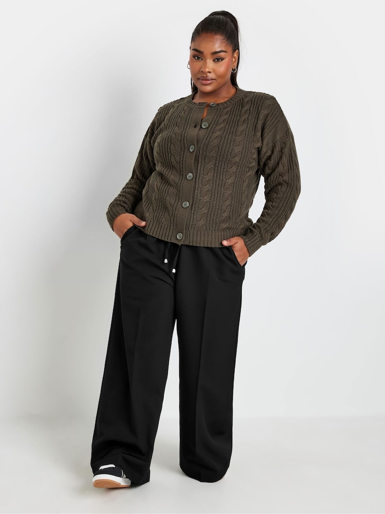 Yours Curve Black Pull On Seam Front Woven Wide Leg Trousers - Image 2 of 5 Yours Curve Black Pull On Seam Front Woven Wide Leg Trousers - Image 2 of 5