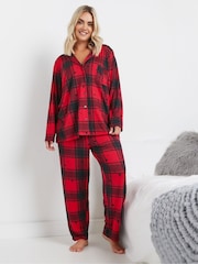 Yours Curve Red Soft Touch Star Check Pyjamas Set - Image 2 of 5
