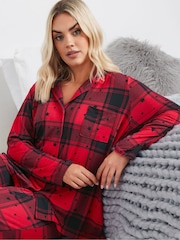 Yours Curve Red Soft Touch Star Check Pyjamas Set - Image 4 of 5