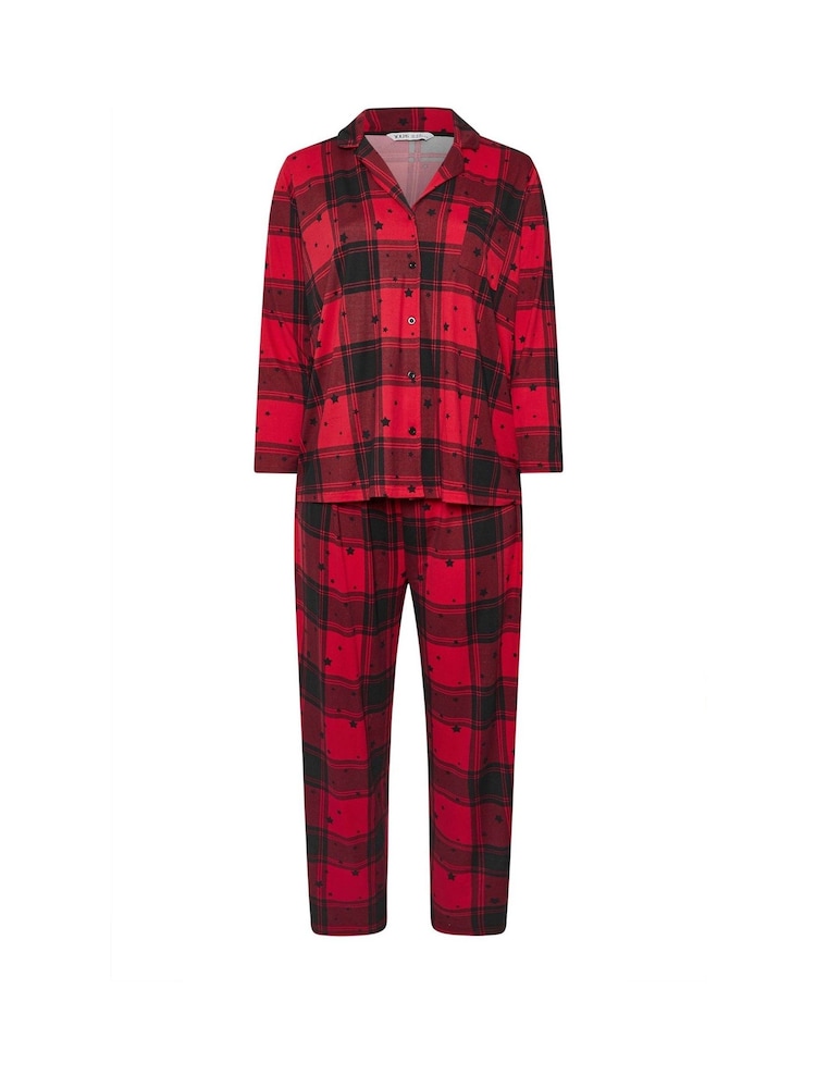 Yours Curve Red Soft Touch Star Check Pyjamas Set - Image 5 of 5