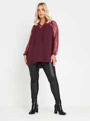 Yours Curve Red Sweetheart Lace Tie Blouse - Image 2 of 5