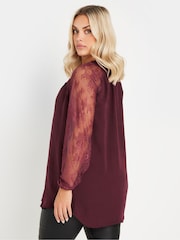 Yours Curve Red Sweetheart Lace Tie Blouse - Image 3 of 5