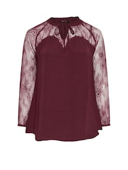 Yours Curve Red Sweetheart Lace Tie Blouse - Image 5 of 5