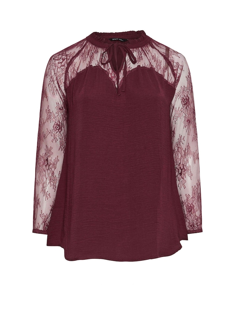 Yours Curve Red Sweetheart Lace Tie Blouse - Image 5 of 5