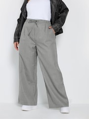 Yours Curve Grey Woven Pinstripe Wide Leg Trousers - Image 1 of 5