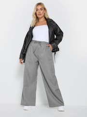 Yours Curve Grey Woven Pinstripe Wide Leg Trousers - Image 2 of 5