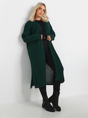Yours Curve Green Waffle Knit Maxi Cardigan - Image 1 of 5