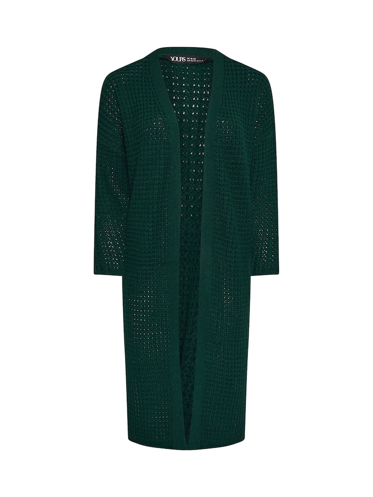 Yours Curve Green Waffle Knit Maxi Cardigan - Image 5 of 5 Yours Curve Green Waffle Knit Maxi Cardigan - Image 5 of 5
