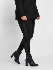 Yours Curve Black Ponte Sequin Stripe Leggings - Image 1 of 5