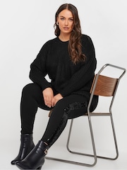 Yours Curve Black Ponte Sequin Stripe Leggings - Image 2 of 5