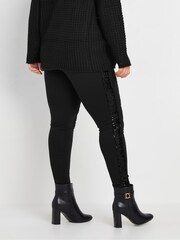 Yours Curve Black Ponte Sequin Stripe Leggings - Image 3 of 5