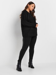 Yours Curve Black Ponte Sequin Stripe Leggings - Image 5 of 5