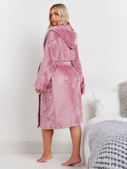 Yours Curve Pink Ribbed Trim Hooded Robe - Image 3 of 5