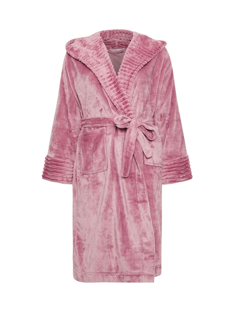 Yours Curve Pink Ribbed Trim Hooded Robe - Image 5 of 5 Yours Curve Pink Ribbed Trim Hooded Robe - Image 5 of 5