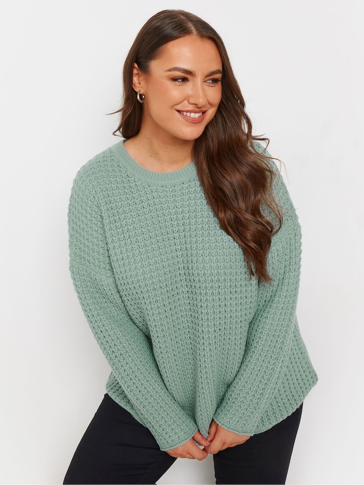 Yours Curve Blue Waffle Crew Neck Jumper - Image 1 of 5 Yours Curve Blue Waffle Crew Neck Jumper - Image 1 of 5