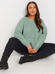 Yours Curve Blue Waffle Crew Neck Jumper - Image 3 of 5