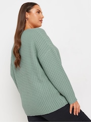 Yours Curve Blue Waffle Crew Neck Jumper - Image 4 of 5