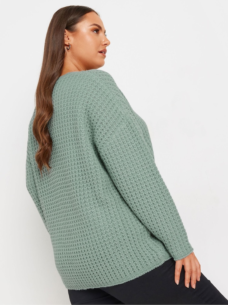 Yours Curve Blue Waffle Crew Neck Jumper - Image 4 of 5
