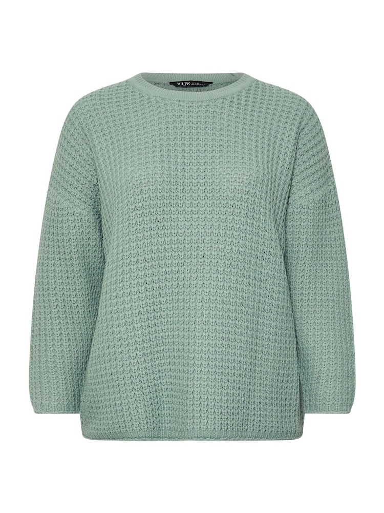 Yours Curve Blue Waffle Crew Neck Jumper - Image 5 of 5 Yours Curve Blue Waffle Crew Neck Jumper - Image 5 of 5