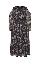 Yours Curve Black London Floral Print Cold Shoulder Dress - Image 5 of 5