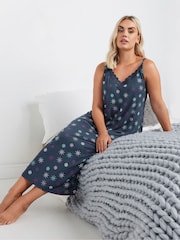Yours Curve Blue Snowflake Print Soft Touch Midaxi Chemise - Image 1 of 5