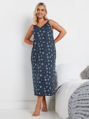 Yours Curve Blue Snowflake Print Soft Touch Midaxi Chemise - Image 2 of 5