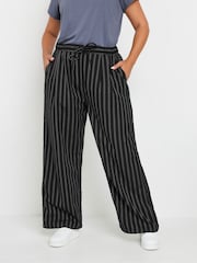 Yours Curve Black Woven Pinstripe Wide Leg Trousers - Image 1 of 5