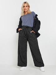 Yours Curve Black Woven Pinstripe Wide Leg Trousers - Image 2 of 5
