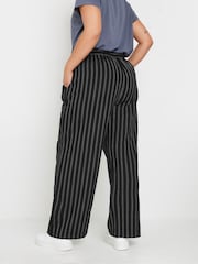 Yours Curve Black Woven Pinstripe Wide Leg Trousers - Image 3 of 5