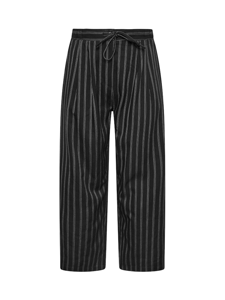 Yours Curve Black Woven Pinstripe Wide Leg Trousers - Image 5 of 5