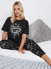 حزمة بيجامة برِجل واسعة وكُم قصير قطن 100% Starry Night من Yours Curve - صورة 2 من 6
