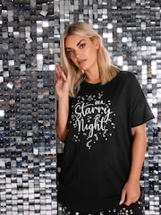 حزمة بيجامة برِجل واسعة وكُم قصير قطن 100% Starry Night من Yours Curve - صورة 4 من 6