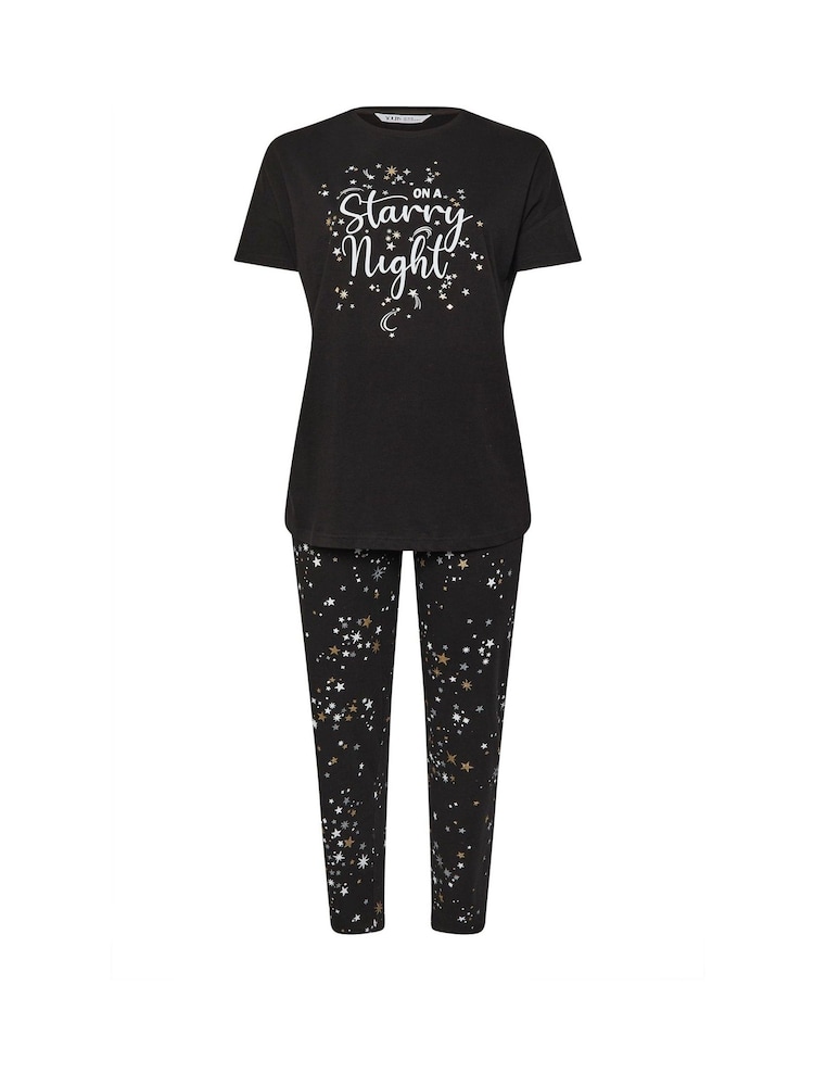 حزمة بيجامة برِجل واسعة وكُم قصير قطن 100% Starry Night من Yours Curve - صورة 6 من 6