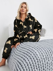 Yours Curve Black Teddy Bear Print All-In-One - Image 1 of 5