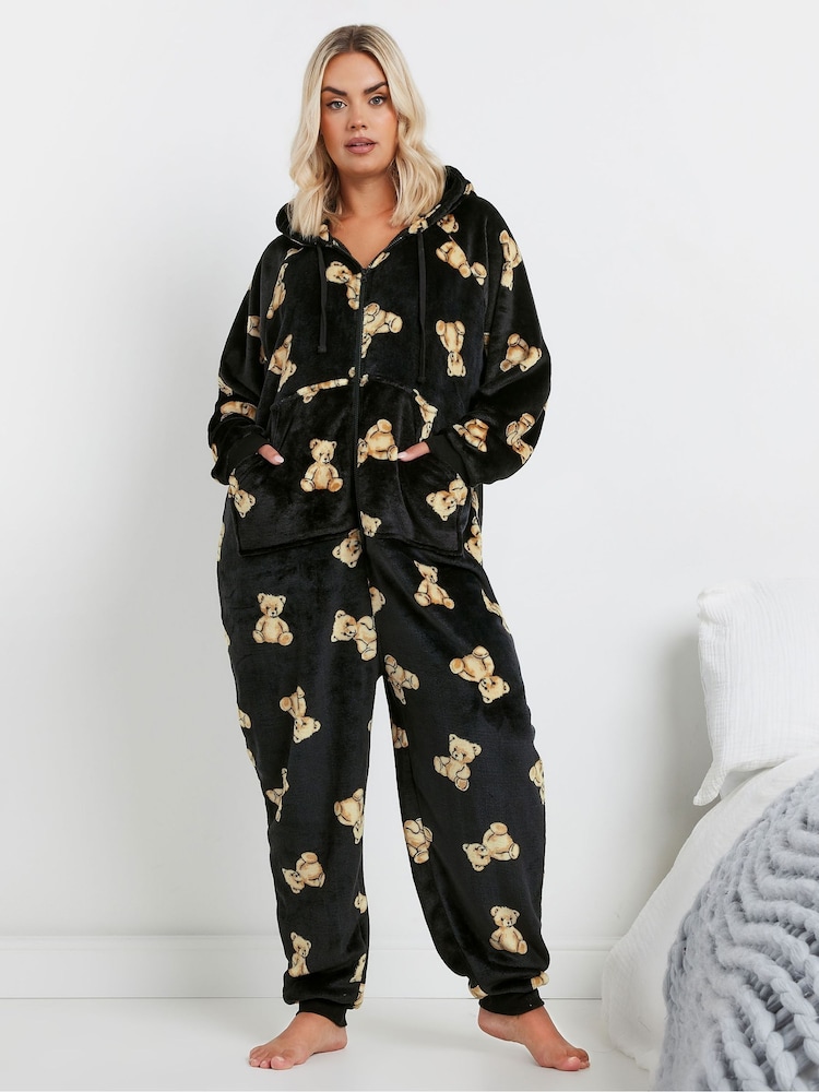Yours Curve Black Teddy Bear Print All-In-One - Image 2 of 5