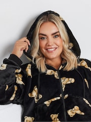 Yours Curve Black Teddy Bear Print All-In-One - Image 4 of 5