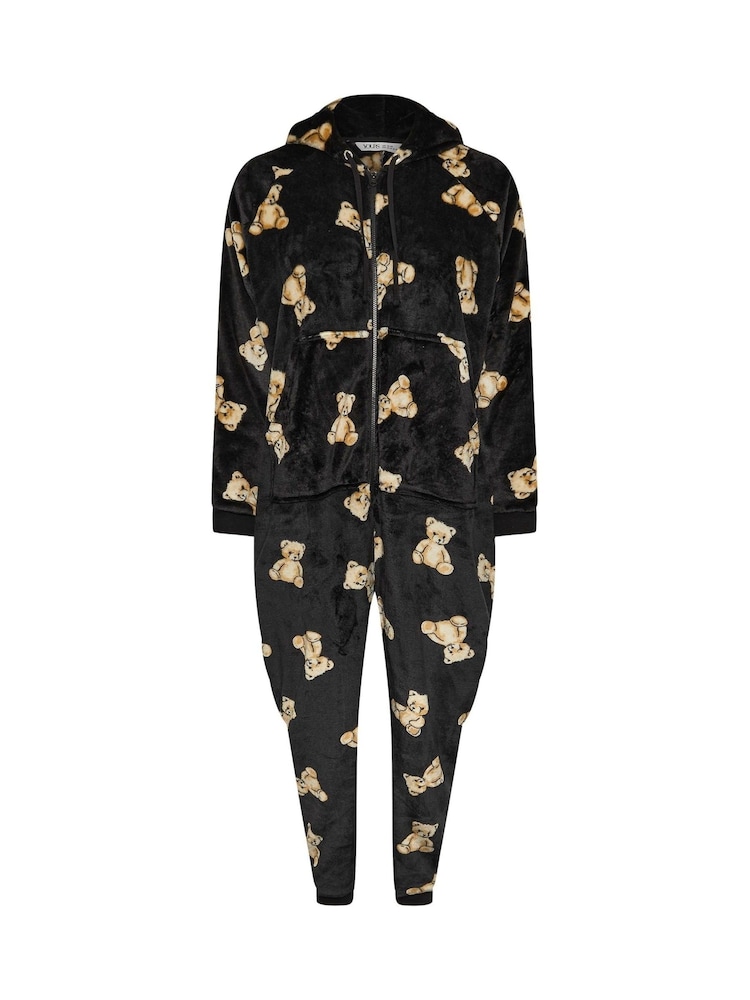 Yours Curve Black Teddy Bear Print All-In-One - Image 5 of 5 Yours Curve Black Teddy Bear Print All-In-One - Image 5 of 5