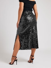 Yours Curve Black London Sequin Maxi Skirt - Image 3 of 5