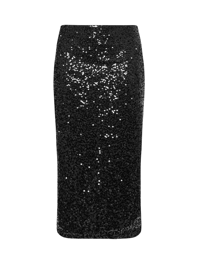 Yours Curve Black London Sequin Maxi Skirt - Image 5 of 5