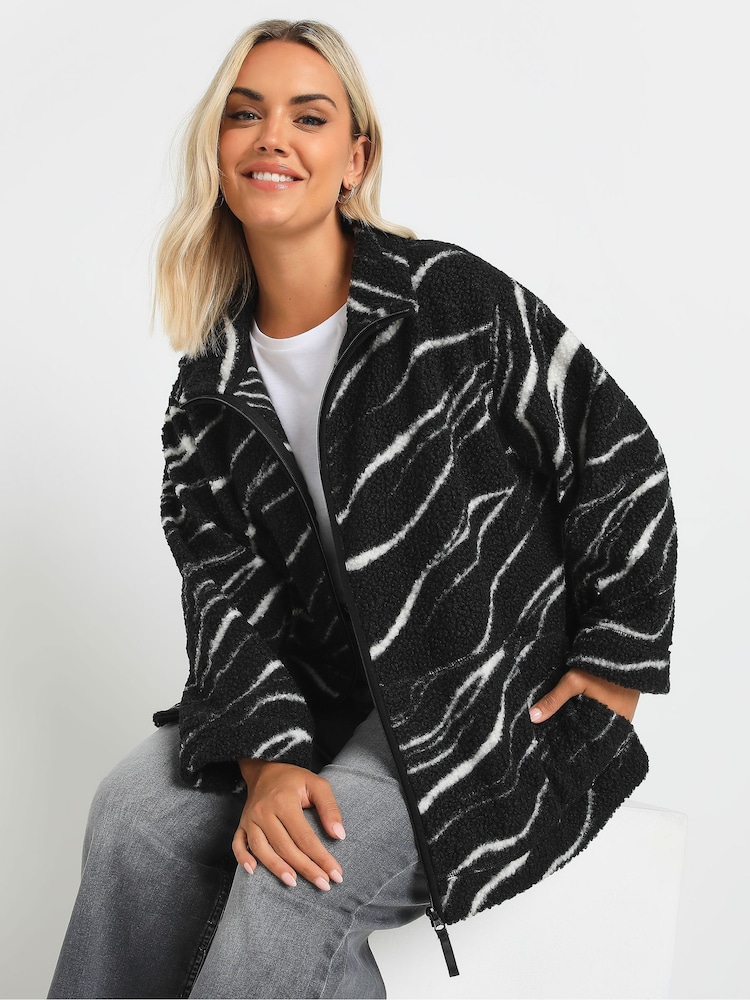 Yours Curve Black Zebra Borg Fleece Jacket - Image 1 of 5 Yours Curve Black Zebra Borg Fleece Jacket - Image 1 of 5