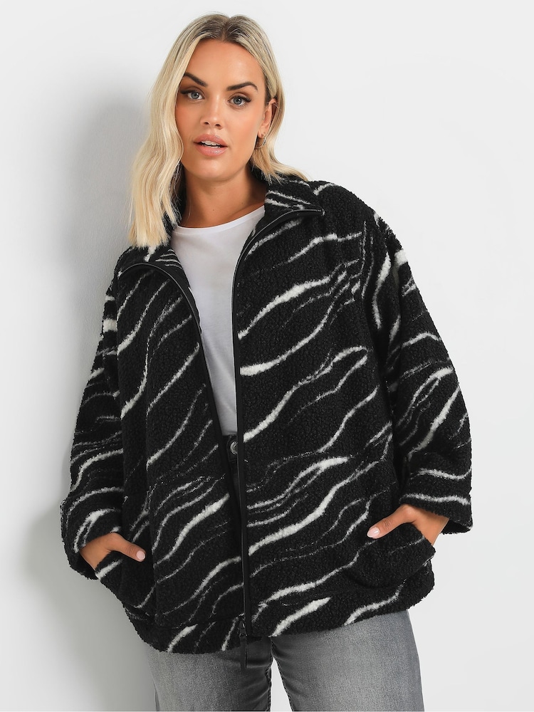 Yours Curve Black Zebra Borg Fleece Jacket - Image 2 of 5 Yours Curve Black Zebra Borg Fleece Jacket - Image 2 of 5