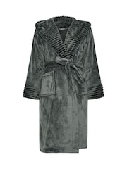 Yours Curve Grey Ribbed Trim Hooded Robe - Image 5 of 5