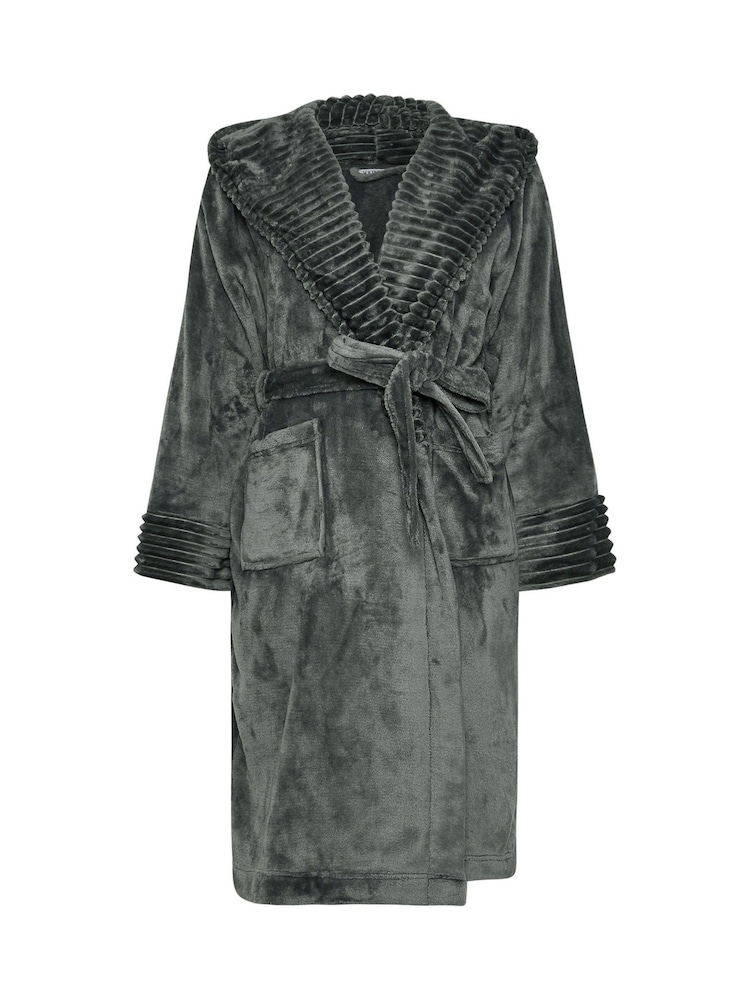 Yours Curve Grey Ribbed Trim Hooded Robe - Image 5 of 5 Yours Curve Grey Ribbed Trim Hooded Robe - Image 5 of 5