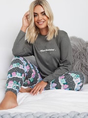 Yours Curve Grey Winter Scene Long Sleeve Cuffed Pyjamas Set - Image 1 of 4
