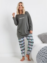 Yours Curve Grey Winter Scene Long Sleeve Cuffed Pyjamas Set - Image 2 of 4