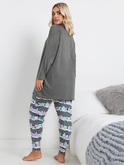 Yours Curve Grey Winter Scene Long Sleeve Cuffed Pyjamas Set - Image 3 of 4
