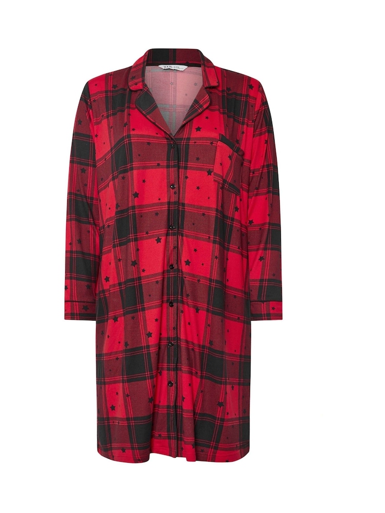 Yours Curve Red Soft Touch Star Check Nightshirt - Image 5 of 5 Yours Curve Red Soft Touch Star Check Nightshirt - Image 5 of 5