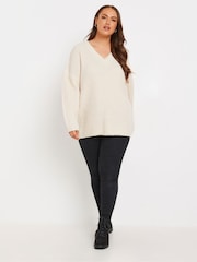 Yours Curve Cream Waffle V-Neck Jumper - Image 1 of 5