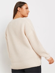 Yours Curve Cream Waffle V-Neck Jumper - Image 4 of 5