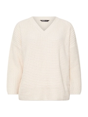 Yours Curve Cream Waffle V-Neck Jumper - Image 5 of 5